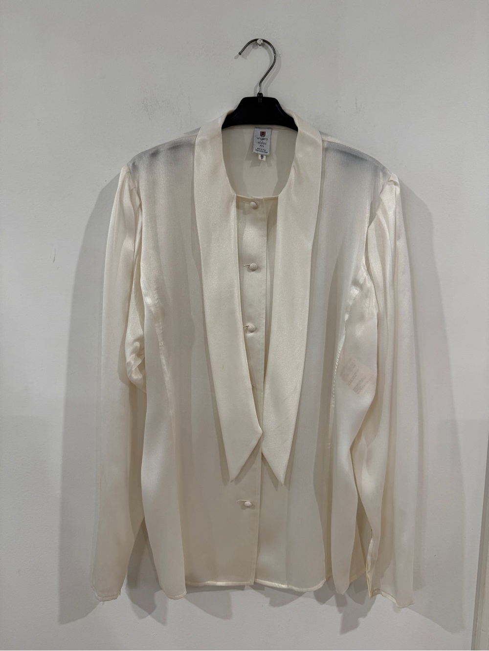 Emanuel Ungaro Classic Cream Satin Blouse with Scarf Collar